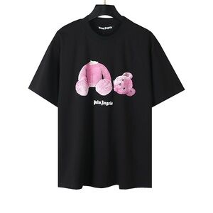 Palm Angels Black and Pink Short Sleeve Tee
